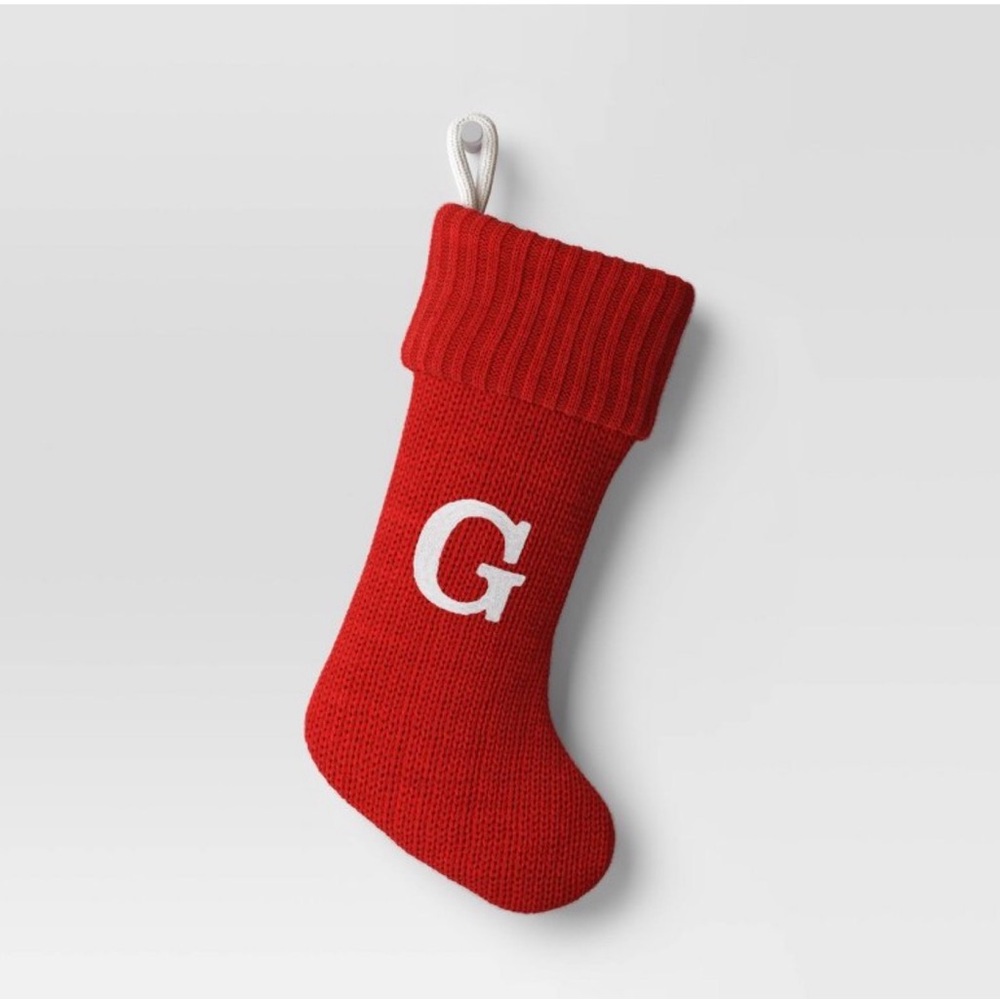 Red Knit Monogram Christmas Stocking  G